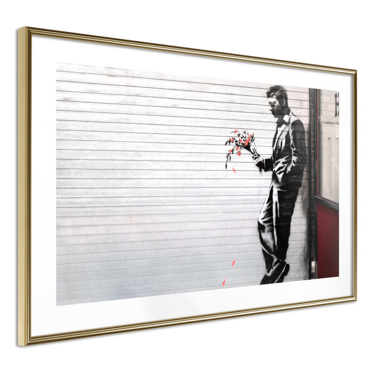 Poster In Love - man with flowers against a white gate in Banksy style 132465 additionalImage 6