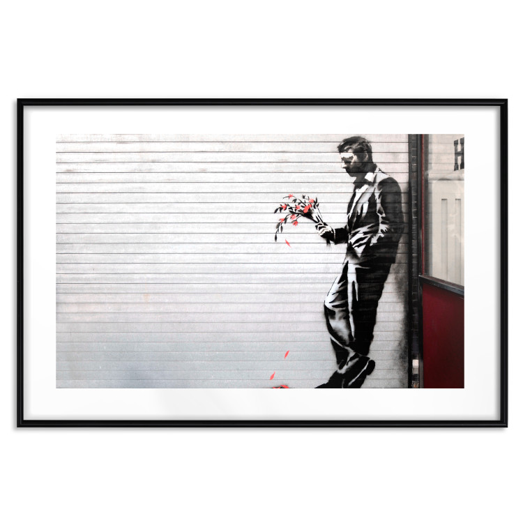 Poster In Love - man with flowers against a white gate in Banksy style 132465 additionalImage 14