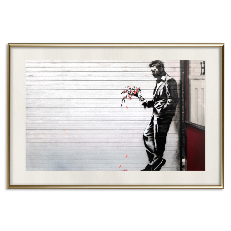 Poster In Love - man with flowers against a white gate in Banksy style 132465 additionalImage 19