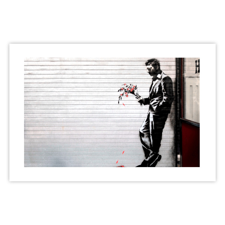 Poster In Love - man with flowers against a white gate in Banksy style 132465 additionalImage 24