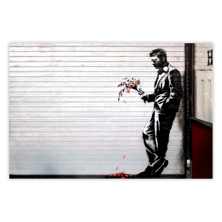 Poster In Love - man with flowers against a white gate in Banksy style 132465