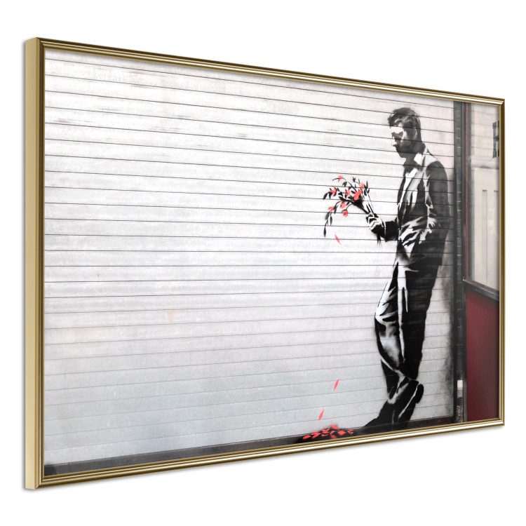 Poster In Love - man with flowers against a white gate in Banksy style 132465 additionalImage 14