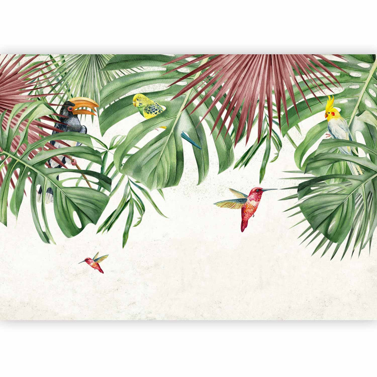 Wall Mural Merry birds - graphics with parrots sitting among tropical leaves 142065 additionalImage 5