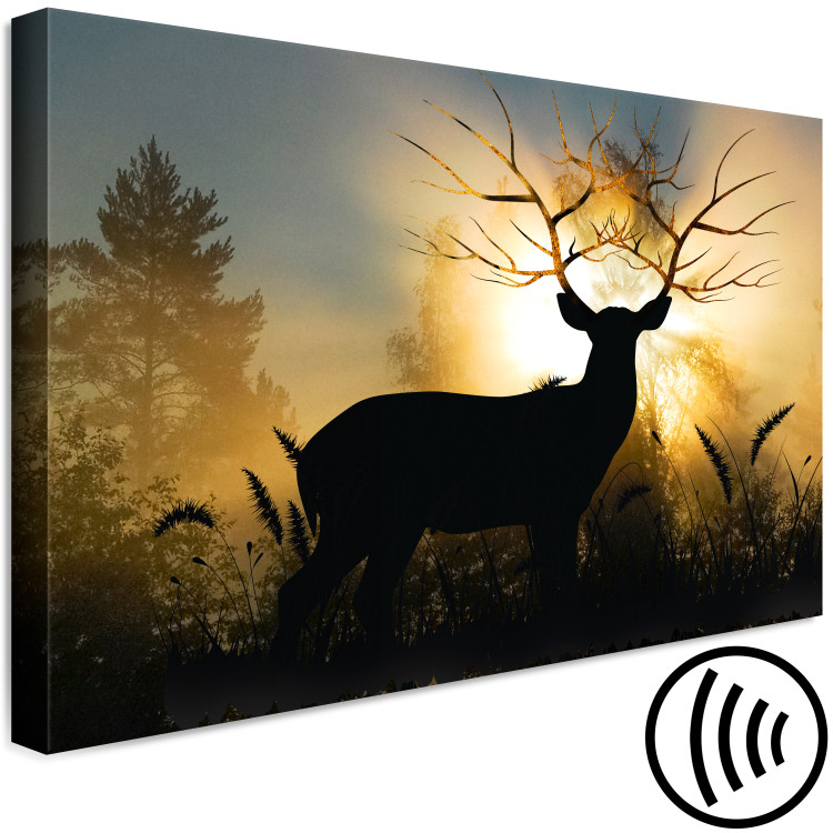 Canvas Art Print King of the Forest in the Sun (1-piece) Wide - horned animal against trees 143665 additionalImage 6