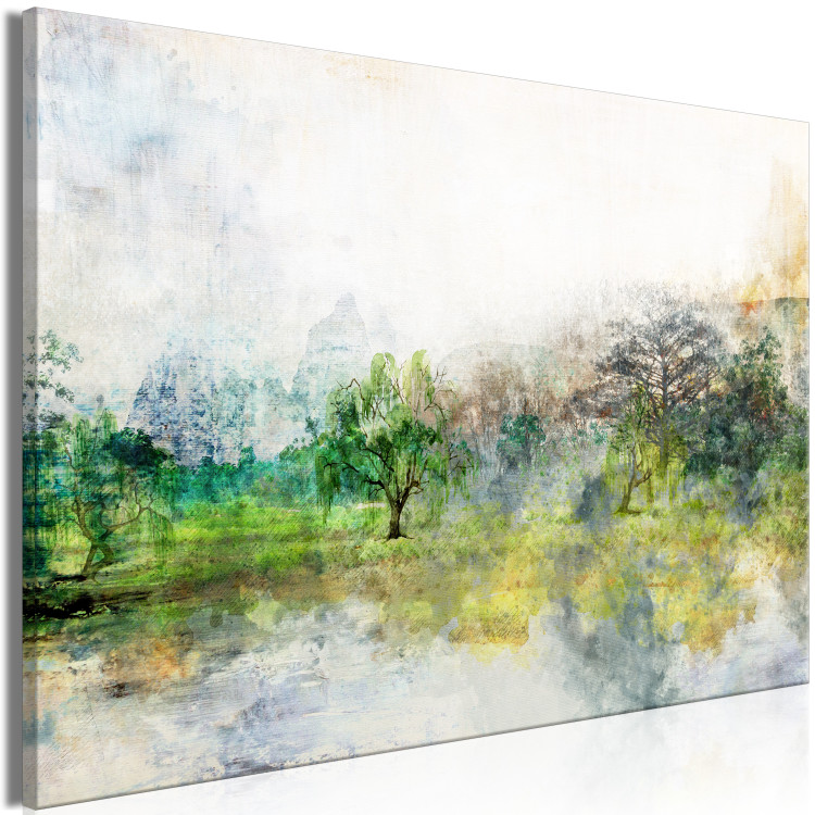 Canvas Print Forest in the Marshes (1-piece) Wide - woodland nature against mountain backdrop 143765 additionalImage 2