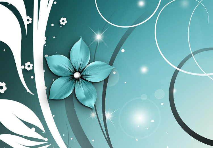 Large canvas print Turquoise Dream - Flowers and Leaves on a Blue Background Full of Sparkle [Large Format] 151265 additionalImage 5