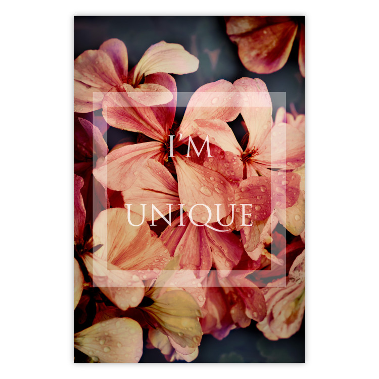 Wall Poster I'm unique - English text on a background of colorful flower petals 114375