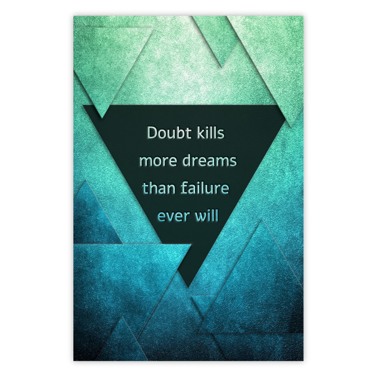 Poster Believe in Dreams - motivational English quote on a background of triangles 114575