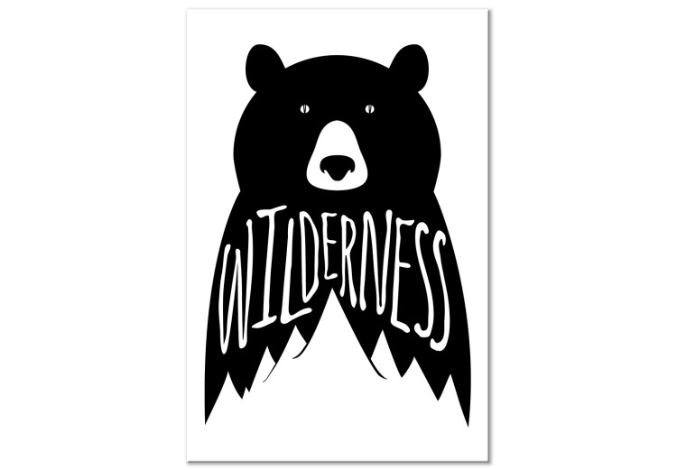 Canvas Wilderness - white lettering in English on a black background in the shape of a bear ideal for a child's room and a teenager 114775