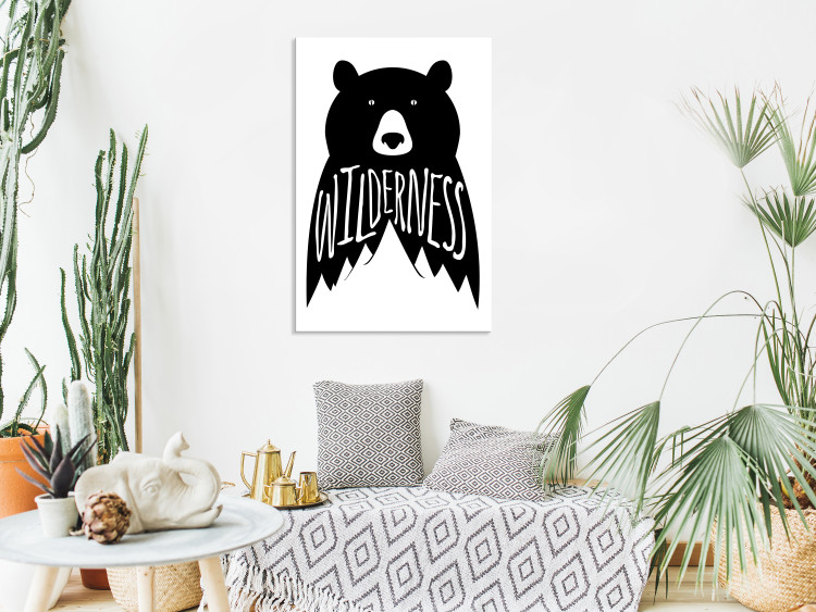Canvas Wilderness - white lettering in English on a black background in the shape of a bear ideal for a child's room and a teenager 114775 additionalImage 3