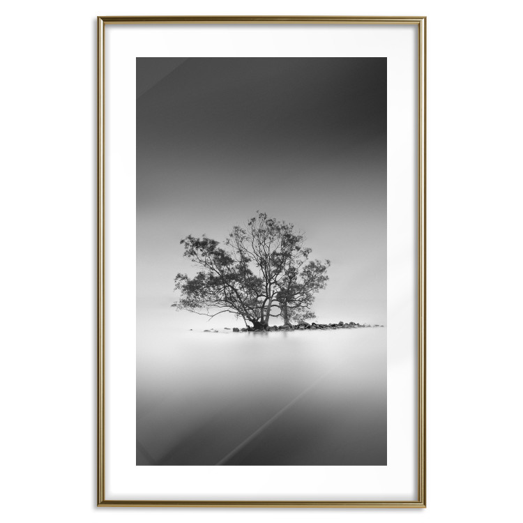 Poster Tree on an island - black and white landscape of a tranquil lake surface 114875 additionalImage 14