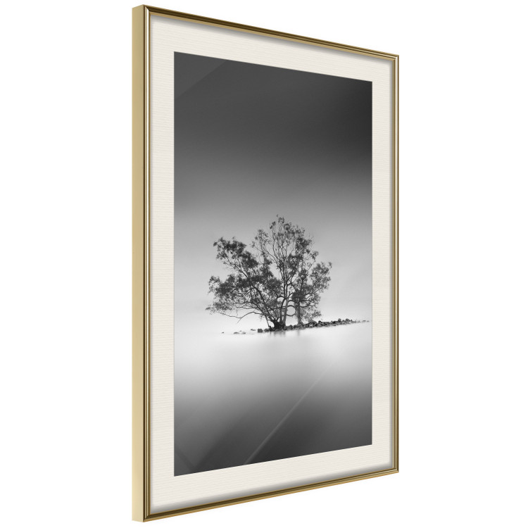 Poster Tree on an island - black and white landscape of a tranquil lake surface 114875 additionalImage 2