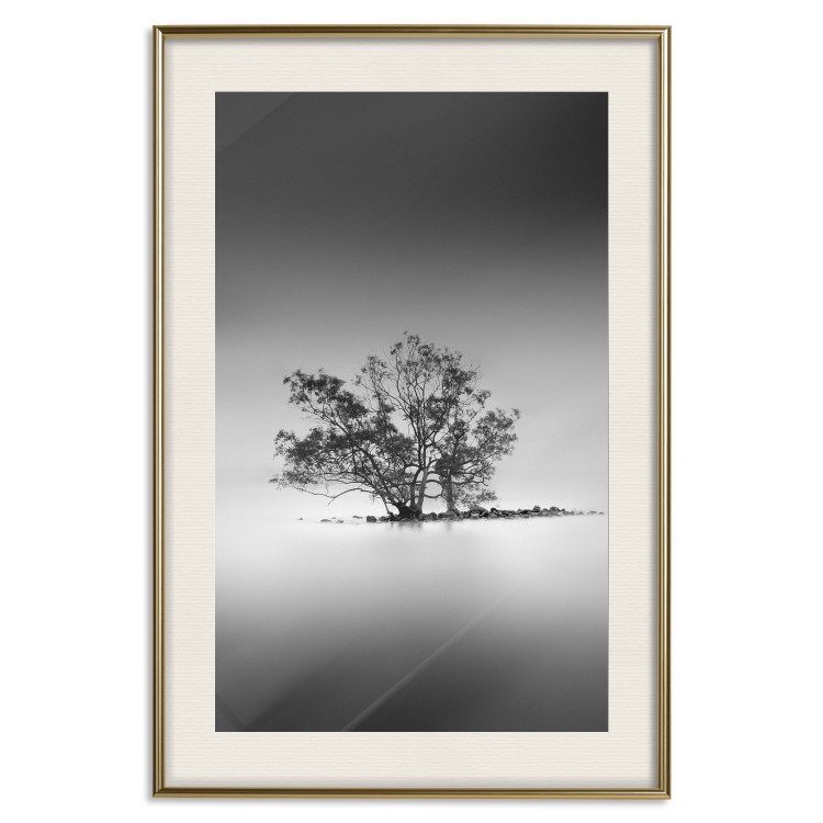 Poster Tree on an island - black and white landscape of a tranquil lake surface 114875 additionalImage 19