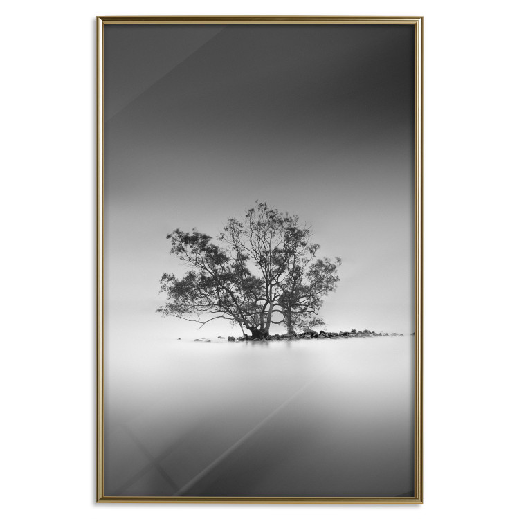 Poster Tree on an island - black and white landscape of a tranquil lake surface 114875 additionalImage 20