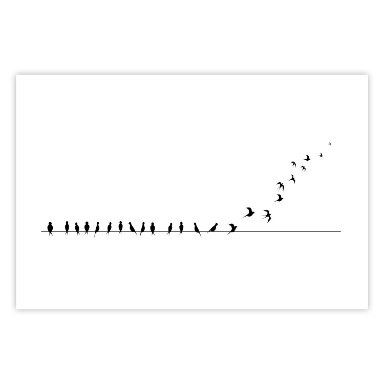 Wall Poster Let's Fly! - black and white composition with sitting and flying birds 115175 additionalImage 19