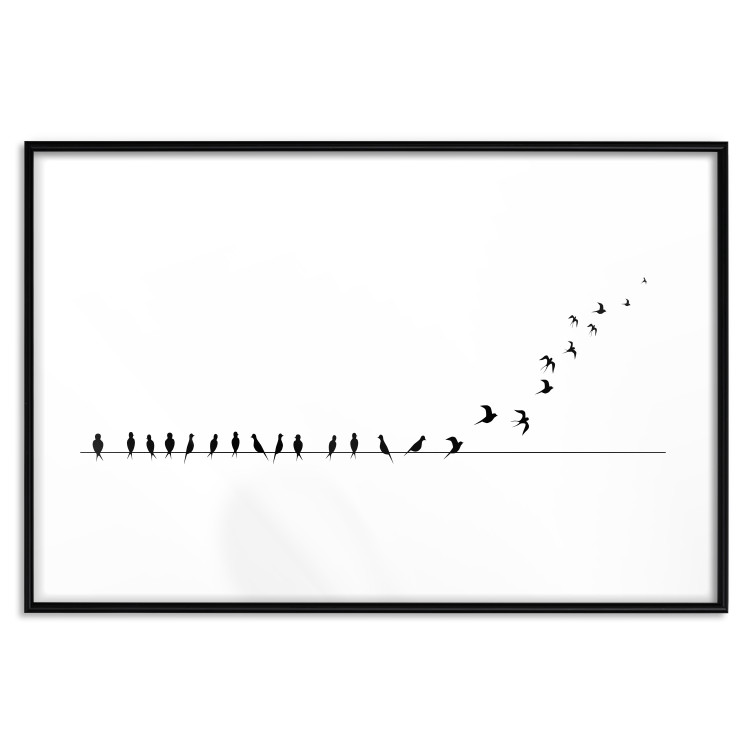 Wall Poster Let's Fly! - black and white composition with sitting and flying birds 115175 additionalImage 15