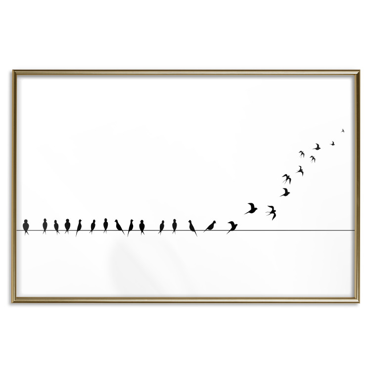 Wall Poster Let's Fly! - black and white composition with sitting and flying birds 115175 additionalImage 20