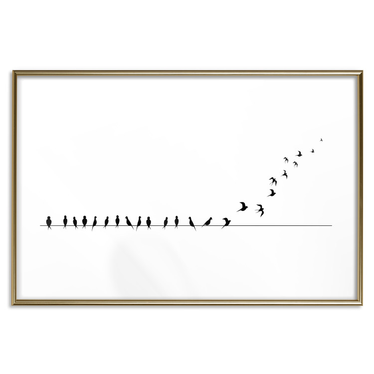 Wall Poster Let's Fly! - black and white composition with sitting and flying birds 115175 additionalImage 14
