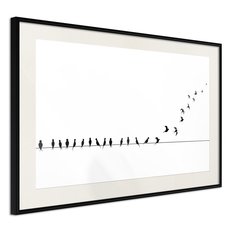 Wall Poster Let's Fly! - black and white composition with sitting and flying birds 115175 additionalImage 3