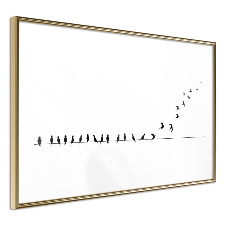 Wall Poster Let's Fly! - black and white composition with sitting and flying birds 115175 additionalImage 8