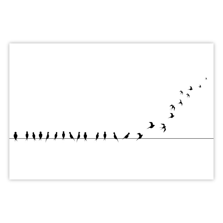 Wall Poster Let's Fly! - black and white composition with sitting and flying birds 115175