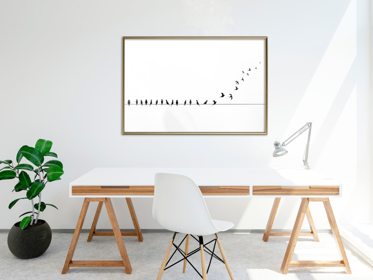 Wall Poster Let's Fly! - black and white composition with sitting and flying birds 115175 additionalImage 5