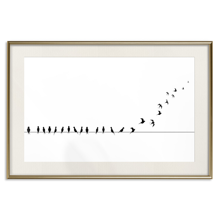 Wall Poster Let's Fly! - black and white composition with sitting and flying birds 115175 additionalImage 19