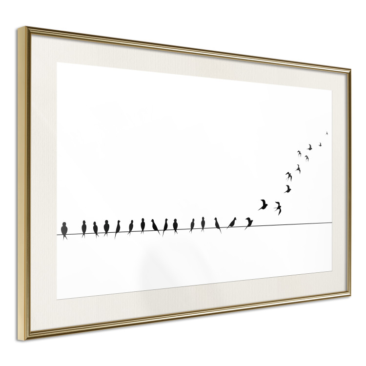 Wall Poster Let's Fly! - black and white composition with sitting and flying birds 115175 additionalImage 2