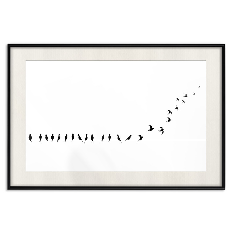 Wall Poster Let's Fly! - black and white composition with sitting and flying birds 115175 additionalImage 18