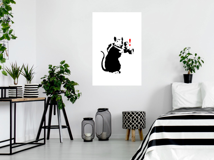 Wall Poster Rat Photographer - black and white Banksy-style graffiti with an animal 118775 additionalImage 2