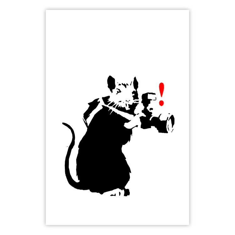 Wall Poster Rat Photographer - black and white Banksy-style graffiti with an animal 118775