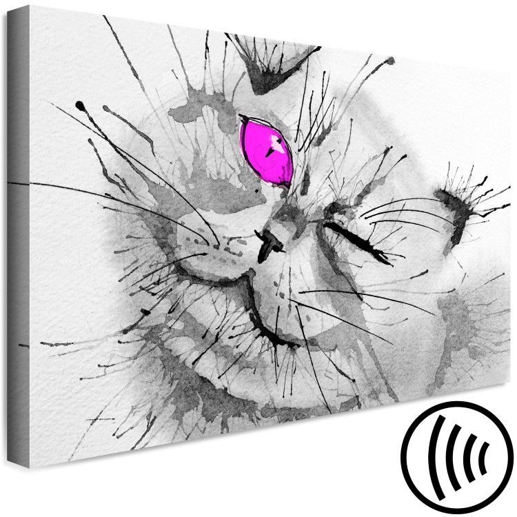 Canvas Print Grey cat with a pink eye - animal theme in grey colours 123375 additionalImage 6