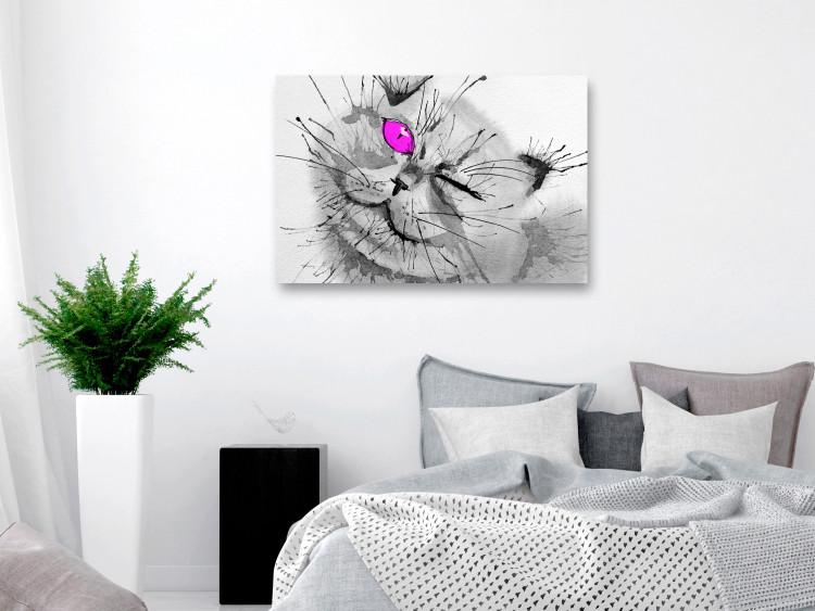 Canvas Print Grey cat with a pink eye - animal theme in grey colours 123375 additionalImage 3