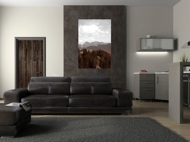 Poster Landscape - valley landscape with dense forest against mountains and cloudy sky 124475 additionalImage 23