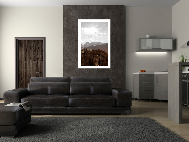 Poster Landscape - valley landscape with dense forest against mountains and cloudy sky 124475 additionalImage 6