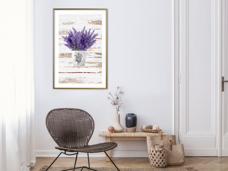 Wall Poster Lavender Bouquet - purple flowers in pot on background of wooden planks 128075 additionalImage 15
