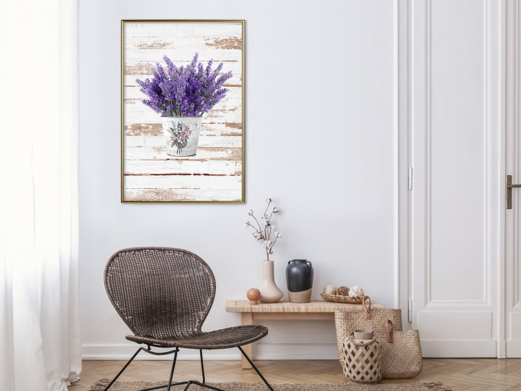 Wall Poster Lavender Bouquet - purple flowers in pot on background of wooden planks 128075 additionalImage 7