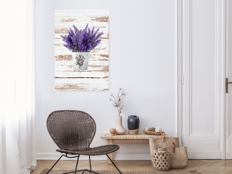 Wall Poster Lavender Bouquet - purple flowers in pot on background of wooden planks 128075 additionalImage 2