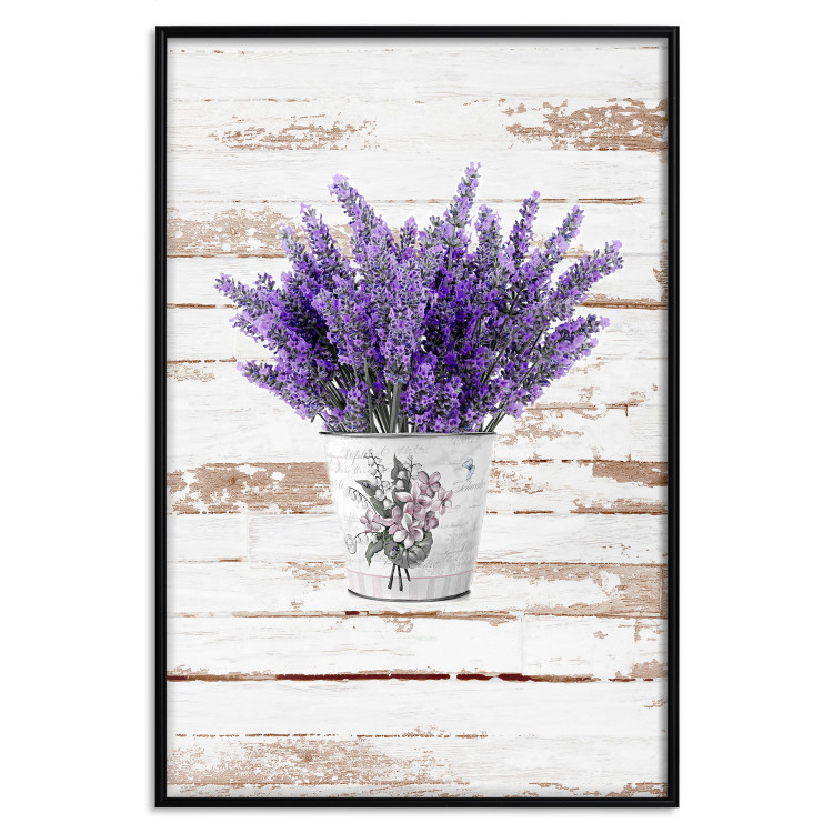 Wall Poster Lavender Bouquet - purple flowers in pot on background of wooden planks 128075 additionalImage 18