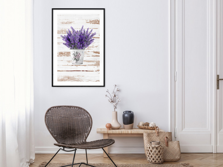 Wall Poster Lavender Bouquet - purple flowers in pot on background of wooden planks 128075 additionalImage 18