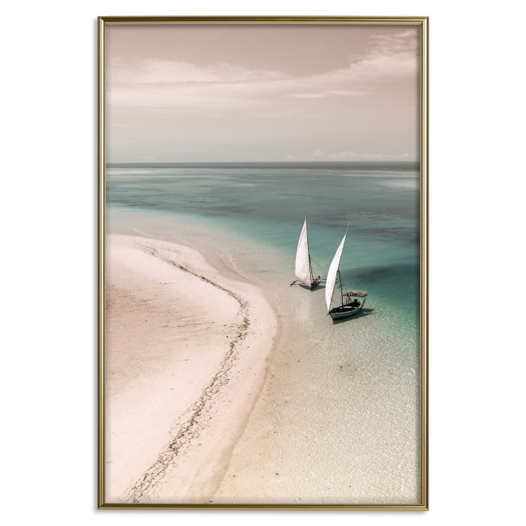 Poster Romantic Coast - beach landscape and sailboats on the azure sea 129475 additionalImage 21