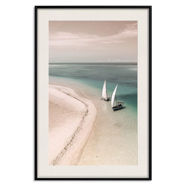 Poster Romantic Coast - beach landscape and sailboats on the azure sea 129475 additionalImage 19