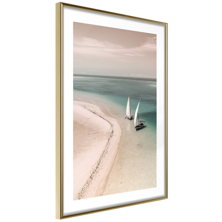 Poster Romantic Coast - beach landscape and sailboats on the azure sea 129475 additionalImage 7