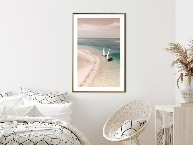 Poster Romantic Coast - beach landscape and sailboats on the azure sea 129475 additionalImage 13