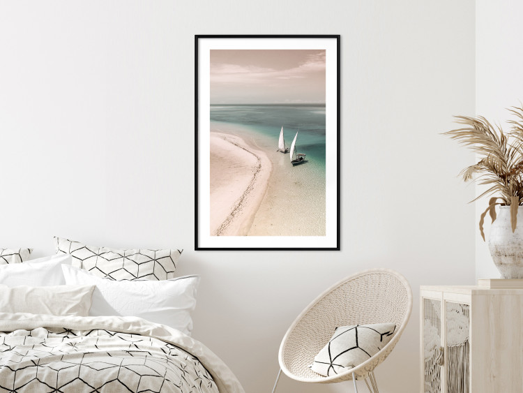 Poster Romantic Coast - beach landscape and sailboats on the azure sea 129475 additionalImage 23