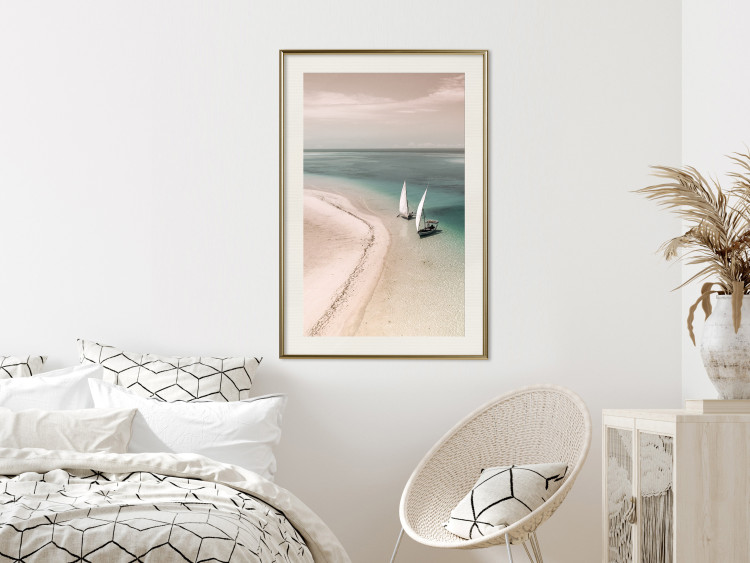 Poster Romantic Coast - beach landscape and sailboats on the azure sea 129475 additionalImage 22