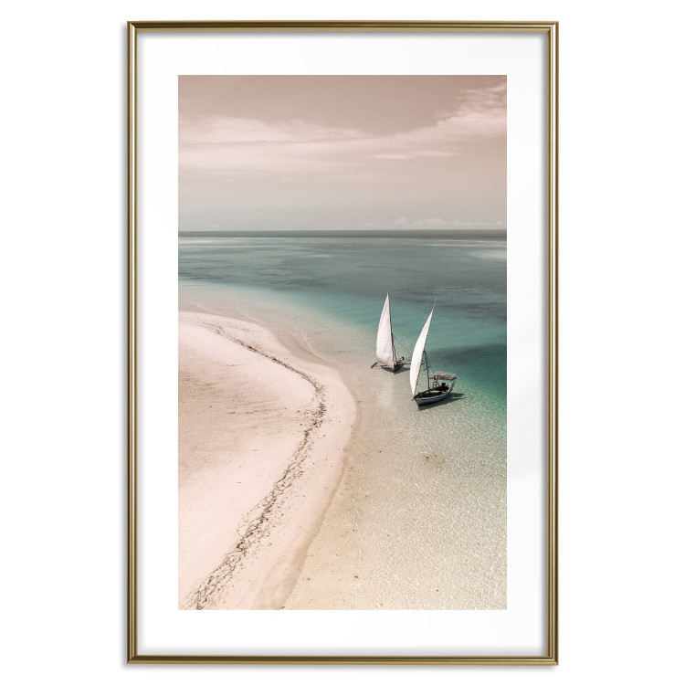 Poster Romantic Coast - beach landscape and sailboats on the azure sea 129475 additionalImage 14