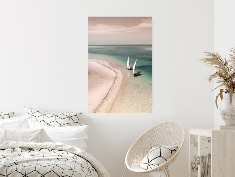 Poster Romantic Coast - beach landscape and sailboats on the azure sea 129475 additionalImage 4
