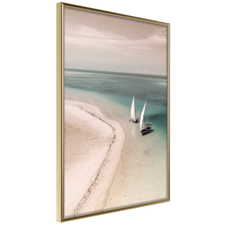 Poster Romantic Coast - beach landscape and sailboats on the azure sea 129475 additionalImage 12