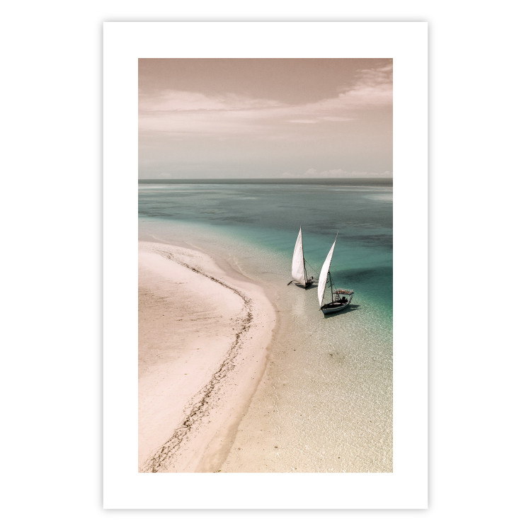 Poster Romantic Coast - beach landscape and sailboats on the azure sea 129475 additionalImage 25
